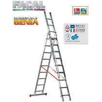 Scala alluminio Facal Genia G300-3 a tre rampe gradini 9 + 9 + 9 con apertura a cavalletto FACAL - 1 - 